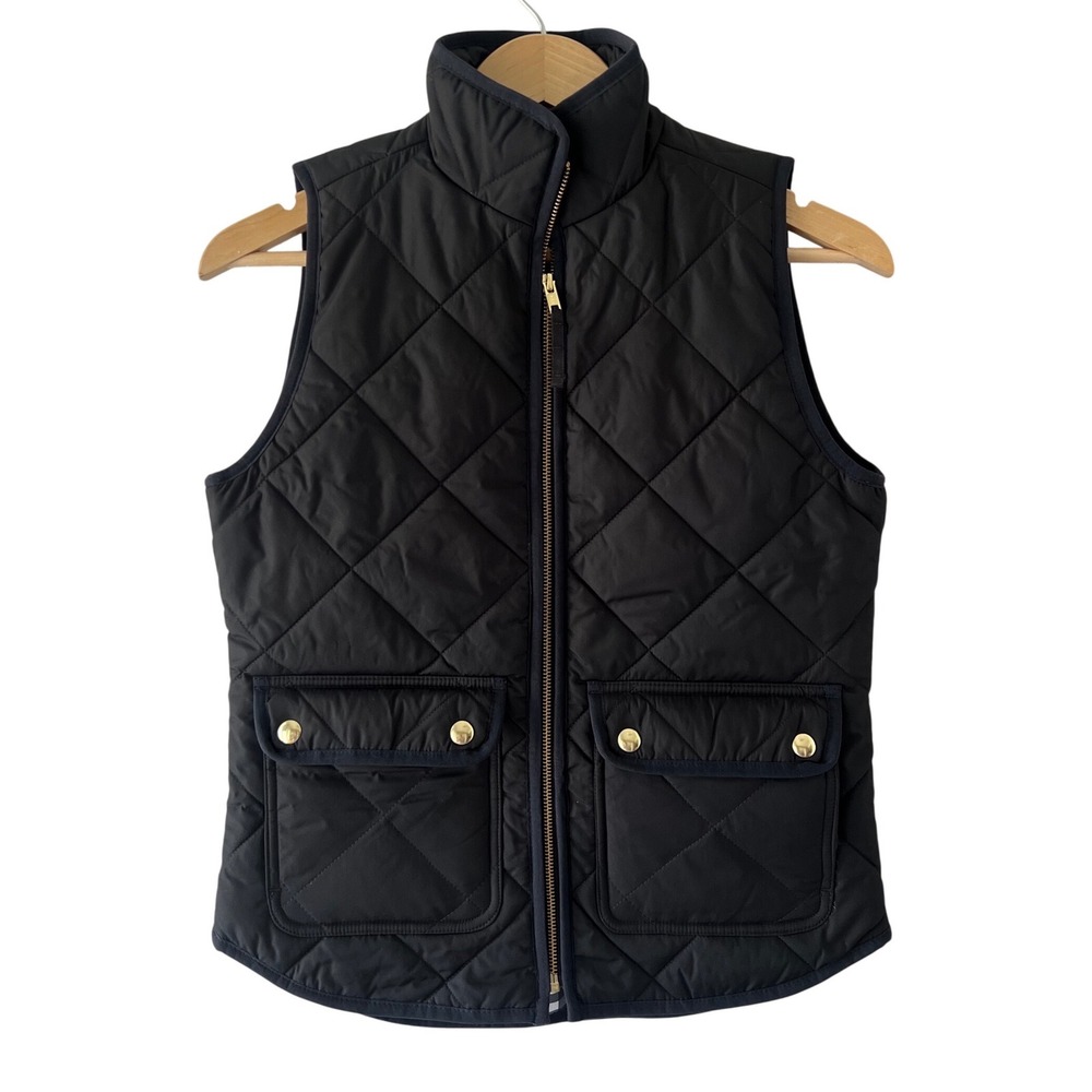 J.Crew Black Quilted Excursion Vest XXS Gingham Lining Fall Layering Outdoor